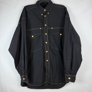 Versace Blue Western Style  Button Down Shirt with Gold Medusa Buttons Mens Lg